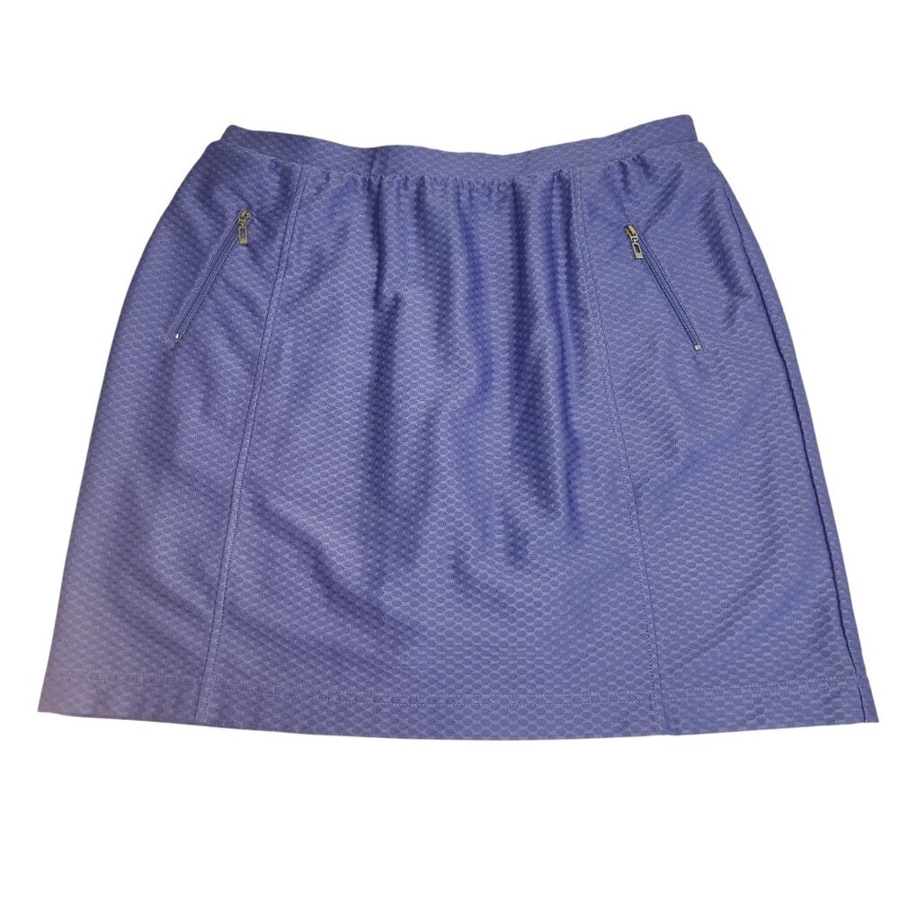 Monterey Club Womens L 12/14  Textured Blue Pull-On Skort  Zipper Pockets 2421
